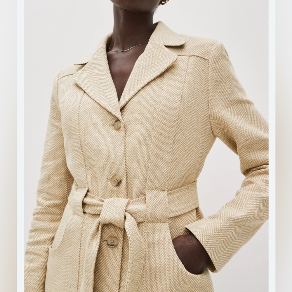 NWT Banana Republic Norfolk Linen Cotton Jackets Coat Cream Herringbone Sz 10